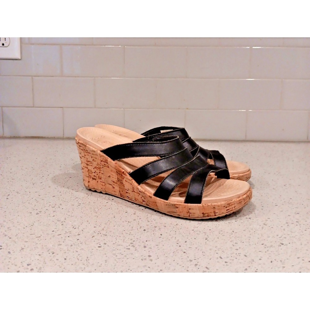Crocs Espadrille Sandals Flip Flops Womens Shoes Summer Sz 8 Black Brown Strappy